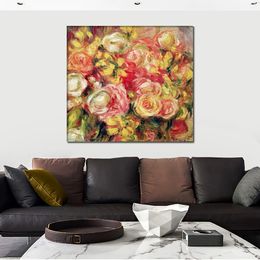 Impressionist Flowers Canvas Art Roses Pierre Auguste Renoir Painting Handcrafted Modern Still Life Hotels Room Decor