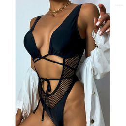 Women's Swimwear Black One-piece Swimsuit Woman Sexy V Neck Backless Monokini 2023 Brazilian Fashion Beach Swimming Bathing Suit Q197