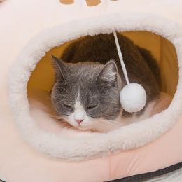 Pink Pet Sofa Bed Warm Cave Nest Sleeping Bed Kitty Shape Puppy House For Cat And Small Dog