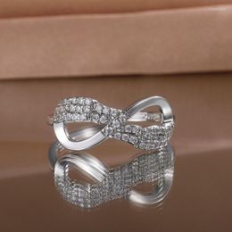 Cluster Rings Exquisite Silver Colour Infinity Ring Inlay White Zircon Women's Bridal Jewellery Wedding Band Engagement Lover's Gifts