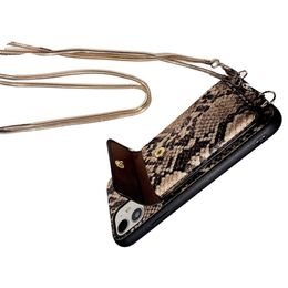 Snakeskin pattern card holder Phone Case For iPhone 13 12 11 Pro XR XS Max X 8 7 Plus Luxury Strap Soft Silicone Lanyard Cover1713770