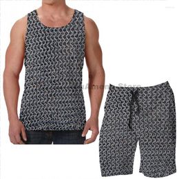 Men's Tracksuits Summer Funny Print Men Tank Tops Women Knight (Chainmail Armor) Beach Shorts Sets Fitness Vest