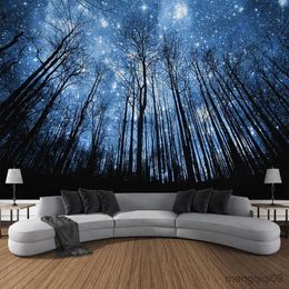 Tapestries Starry Forest Night View Moon Landscape Wall Tapestry Art Decorative Blanket Curtain Hanging Home Bedroom Living Room Decoration R230710