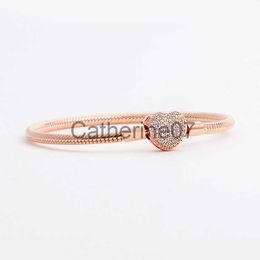 Bangle Luxury Fashion 18K Rose gold CZ diamond Heart Bracelets Original box for Pandora 925 Silver Smooth Snake Chain Bracelet J230710