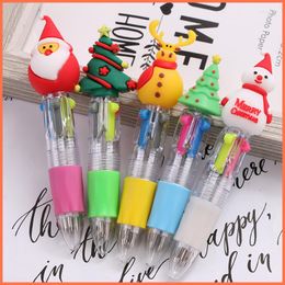 5Pcs/Lot Kawaii Cartoon Christmas Mini Four-Color Ballpoint Pen 4Colors Pens School Supplies Office Stationery Gifts