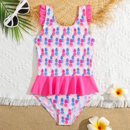 Women's Swimwear 2-8 Years Toddler Girl Fruits Print One Piece Swimsuit Ruffle Strap Children's Bowknot Back Bathing Suit 2023 Beachwear