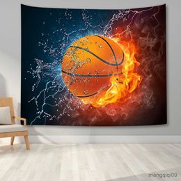 Tapestries Sports Tapestry Basketball Soccer on Fire and Water Flame Splash Thunderbolt Print Pattern Fabric Wall Hanging Decor Room R230710