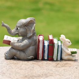 Decorative Objects Figurines Elephant and Rabbit Resin Statue Bookend Ornaments Bookholder Crafts Book Standing Desk Decoration Home Accessories 230710