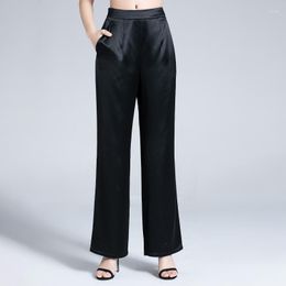 Women's Pants 2023 95% Mulberry Silk Woman Summer Wide Leg For Women Clothes Casual Middle Waist Long Trousers Pantalones LM