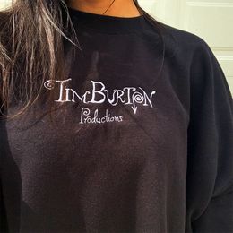 Mens Hoodies Sweatshirts Tim Burton Production Letters Embroidered Crewneck Unisex Cotton Autumn Thick Pullover Vintage Style Casual Sweaters 230710