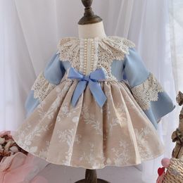 Girl Dresses 2023 Winter Spanish Court Woollen Dress Long-sleeved Sweet Princess Thick Birthday Year Christmas