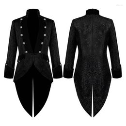 Men's Trench Coats Black Jacquard Tailcoat Mediaeval Vintage Coat Victorian Gothic Steampunk Jacket Carnival Party Costume