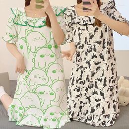 Women's Sleepwear 2023 Summer Short Sleeve Cotton Nightgowns For Women Korean Cute Cartoon Print Homewear Nightdress Night Dress Nighty