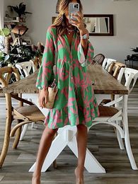 Basic Casual Dresses Elegant Boho Print Dress Women V-neck Flare Sleeve Casual Loose A-line Dress Spring Ladies Vacation Shirt Dresses Vestidos 230710