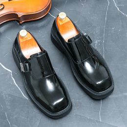 Dress Shoes 2023 Trend For Men Black Office Male Patent Leather Fashion Mens Buckle Strap Party Man