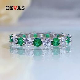 With Side Stones OEVAS 100 925 Sterling Silver Emerald High Carbon Diamond Rings For Women Sparkling Wedding Party Fine Jewellery Gift Wholesale 230707