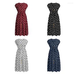 Casual Dresses Women Short Sleeve Sexy V-Neck Button Down Midi Swing Dress Polka Dot Print Tie Waist A-Line Flare Sundress