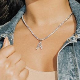 Pendant Necklaces Trendy New Crystal 26 Letter Necklace for Women Shiny Rhinestone Tennis Chain Statement Jewellery Party Gift 230613
