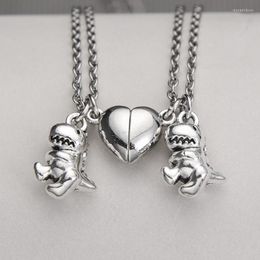 Pendant Necklaces 1pair Dinosaur Couple Necklace Magnet Lover Heart Magnetic For Women Men Friendship Party Jewellery