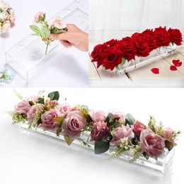 Decorative Objects Figurines Clear Rectangular Acrylic Vase With Lid Wedding Dinner Table Floral Centrepiece Morden Low Vases Desktop Home Decoration 230710