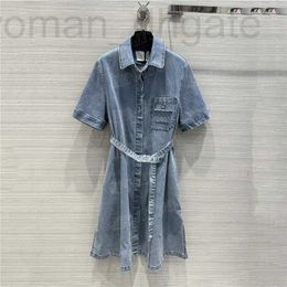 Plus size Dresses designer Denim Shirt For Women Embroidery Skirts Spring Summer Fashion Dress With Metal Belt Y7O2