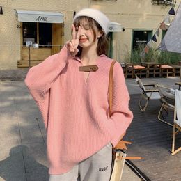 Women's Sweaters Pullovers Women Solid Sweet Autumn Loose Cosy With-hat Teens Female Daily Dating Holiday Casual Knitted Sweater Outerwear