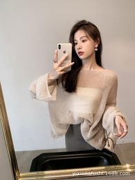 Pullovers Women Pullover Solid Color Mohair Sweater Loose Oversized Sexy Off Shoulder Hollow Knit See Through Haruku Long Sleeve Sweater