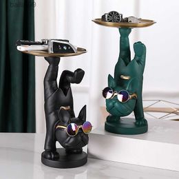 Objects Resin Dog Statue Living Room Decor Decorative Storage Tray Sculpture Table Ornaments Animal Figurines for Home Desk Decoration T230710