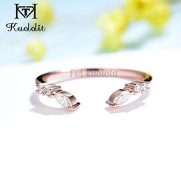 With Side Stones Kuololit AU750 18K 14K Rose Gold Ring for Women Marquise Solitaire Matching Wedding Opening Band Engagement Christmas 230710