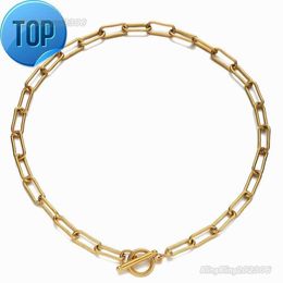 7mm High Quality Steel 18K Gold Plated Toggle Clasp Paper Clip Chain Choker Necklace