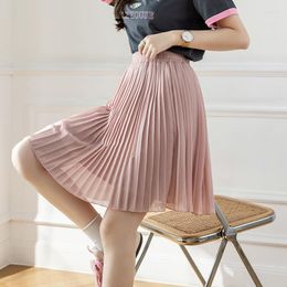 Skirts Summer Chiffon Short Pleated Skirt Women Elastic High Waist Black White Pink Blue Simple A-LINE Dance Mini Girls 2023