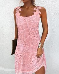 Casual Dresses Women's Fashion Hollow Out Lace Patch Dress Summer European & American 2023 Female Mini A Line