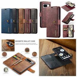 DG.MING 2 in 1 Leather Wallet Cases For Google Pixel 8 7 7A 6A 6 Pro Sony Xperia 1 10 V Magnetic Detachable Removable Flip Cover Metal Button ID Card Slot Holder PU Pouch