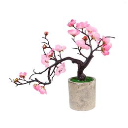 Декоративные цветы симуляция зимняя слива набор красного белого розового ретро 25 см с горшечным садовым столом для дома декор пластиковая бумага персик цветение