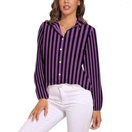 Women's Blouses Vertical Striped Halloween Blouse Purple Black Lines Kawaii Custom Female Long Sleeve Casual Shirt Summer Oversized Tops