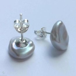Stud Earrings Natural White Baroque Pearl Silver Ear Real Party Fashion Gift Irregular Luxury