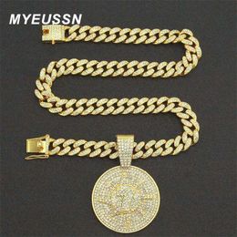 Pendant Necklaces 13mm Iced Out Cuban Link Chain Disc Number 7 Necklace for Men Women Jewelry Female Aesthetic Streetwear Hip Hop 230613