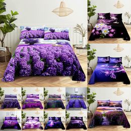 Bedding sets Purple Set Bed Sheet Linens Pillow Case Queen King Size Lanvender Butteryfly for Bedroom Soft Twin Full Single Double 230710