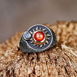 Vintage Classic Inlaid Red Crystal Sun Moonstone Moon Ring Fashion Unisex Ring Couple Party BanquetJewelry Gift Dropshipping