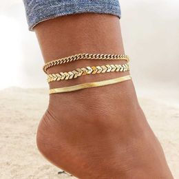 Anklets Stainless Steel Chain Anklet for Women Girls Multi Layer Beach Ankle Bracelet Foot Link Chains Adjsutable 230607