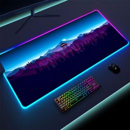 Colourful Luminous LED Lighting Mouse Pad Firewatch Forest Non-Slip RGB Mousepad Gaming For PC Gamer 900x400mm Large Desk Mat XL