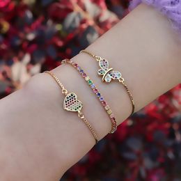Link Bracelets Natural Stone Small Love Heart Bracelet Colourful Jewellery Tiny Butterfly For Women Girls Party Birthday Gift
