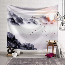 Tapestries Vintage Chinese Landscape Tapestry Season Tapestry Wall Hanging Theme of Ancient Landscape Painting Living Room Bedroom Decor