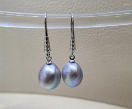 Dangle Earrings Grey Pearl Natural Freshwater Women's Silver Baroque Drop