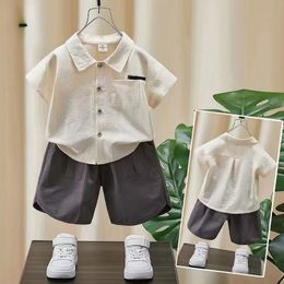 Jerseys Boys summer suit cotton and linen 2023 children's fashion foreign style shirt short sleeved two piece handsome trendy 230707