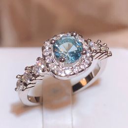 New Fashion Blue Cubic Zirconia Engagement Rings For Women Luxury Silver Color Band Temperament Sweet Lady's Party Jewelry