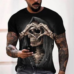 Men's T Shirts Summer Vintage Men Black Skeleton Print Tshirt Fashion Streetwear Harajuku Round Neck T-shirt Short Sleeve Top Clothing