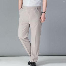 Men's Pants Soft Ice Silk Bottomwear Fabric Thin Casual Korean-Style Fashion Techwear Straight High Stretch Trousers Male Brand