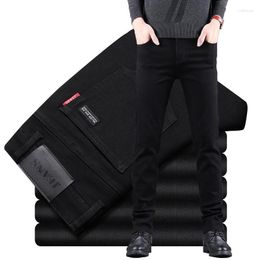 Men's Jeans Cotton Denim Pants Business Casual Elasticity Oversized Classic Style Trousers Clothing Male Black Blue