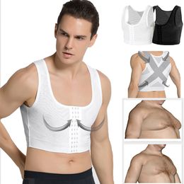 Men's Body Shapers Men Gynecomastia Shaper Vest Slimming Chest Control Boobs Shapewear Firm Girdles Hook Corrector Compression Shirt Corset Tops 230710